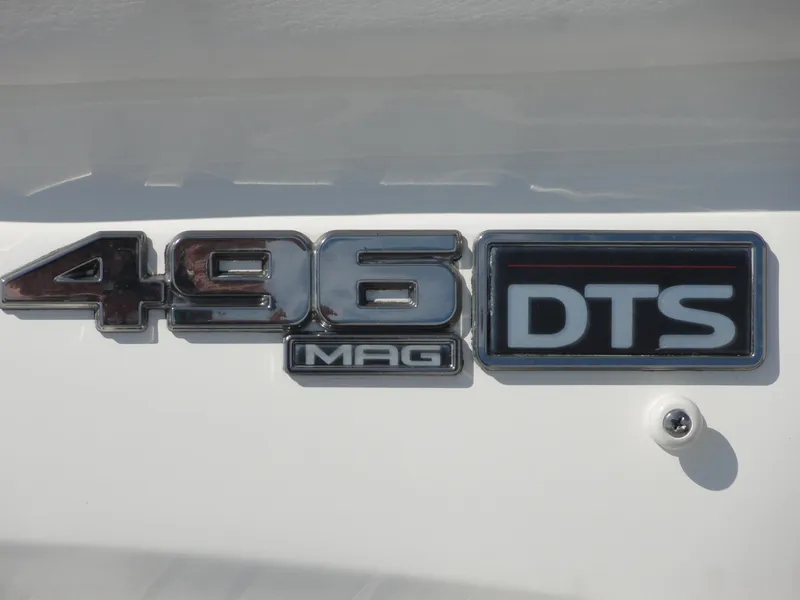 Slide: The Image of 2009 Sea Ray 250 SLX boat badge displaying '496 MAG DTS' emblem. - 7