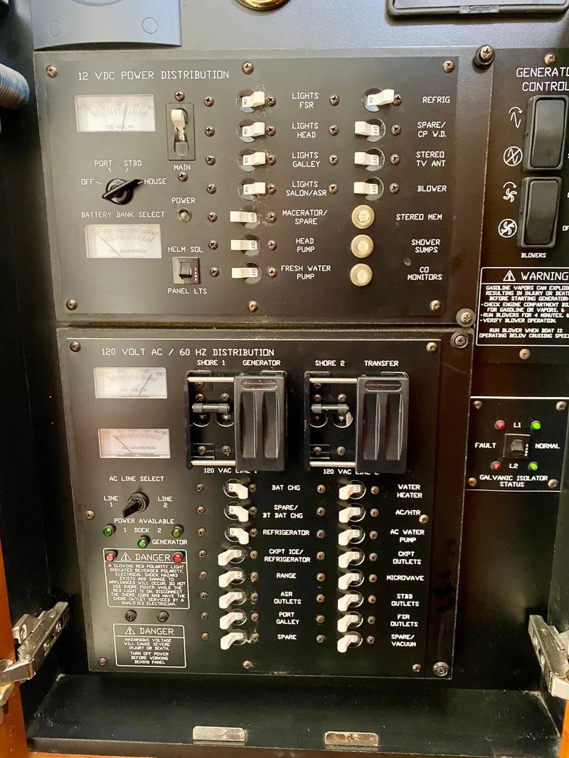 Slide: The Image of Electrical control panel of a 2007 Cruisers Yachts 370 Express. - 49