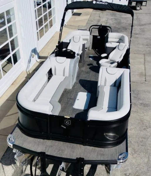 Slide: The Image of 2025 Godfrey Monaco 255 SB iMPACT pontoon boat with spacious seating and sleek design. - 21