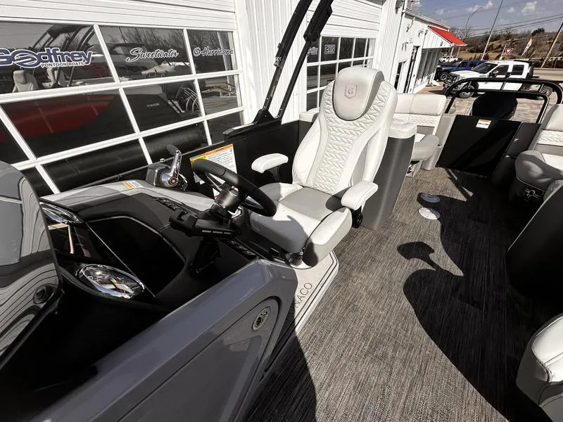Slide: The Image of Luxurious interior of 2025 Godfrey Monaco 255 SB iMPACT pontoon boat with plush seating. - 24