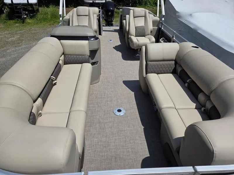 Slide: The Image of 2025 Sun Tracker PARTY BARGE® 22 DLX interior with spacious seating and modern design. - 6