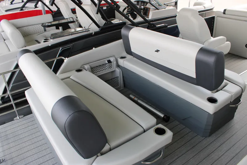 Slide: The Image of 2025 Starcraft EXS 3 DL boat interior with luxurious seating and modern design. - 16