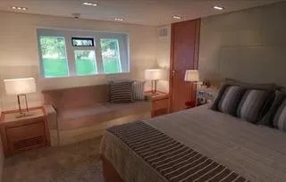 Slide: The Image of Luxurious bedroom in 2026 Schaefer 25M yacht with elegant decor and natural light. - 13