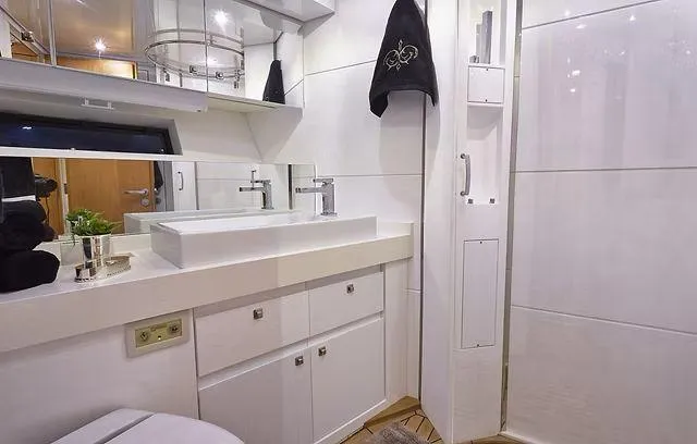 Slide: The Image of Luxurious bathroom interior of 2026 Schaefer 25M yacht with modern fixtures and elegant design. - 15
