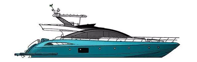 Slide: The Image of Schaefer 25M yacht, 2026 model, sleek design, turquoise hull, modern luxury vessel. - 19