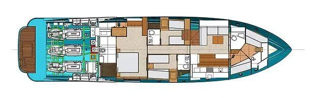 Slide: The Image of Floor plan of a 2026 Schaefer 25M yacht, showcasing interior layout and engine room. - 22