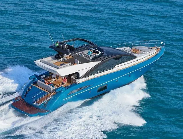 Slide: The Image of Schaefer 25M yacht cruising on open sea, 2026 model, sleek design. - 3