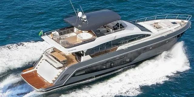 The Image of Luxurious 2026 Schaefer 770 yacht cruising on open water, showcasing sleek design and spacious deck. - 0