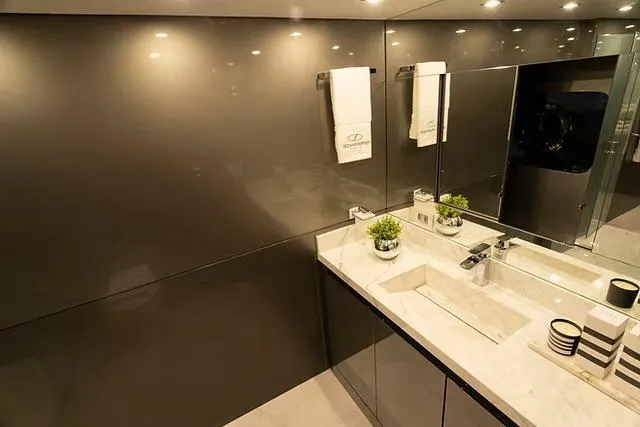 Slide: The Image of Luxurious bathroom interior on Schaefer 770 yacht, featuring sleek design and modern fixtures, 2026 model. - 17