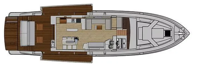 Slide: The Image of Top view of Schaefer 770 yacht interior layout, 2026 model, featuring spacious deck and living areas. - 31