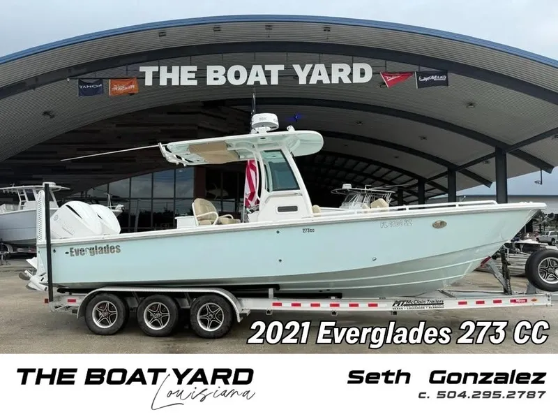 Slide: The Image of 2021 Everglades 273 CC boat displayed at The Boat Yard, Louisiana. - 0