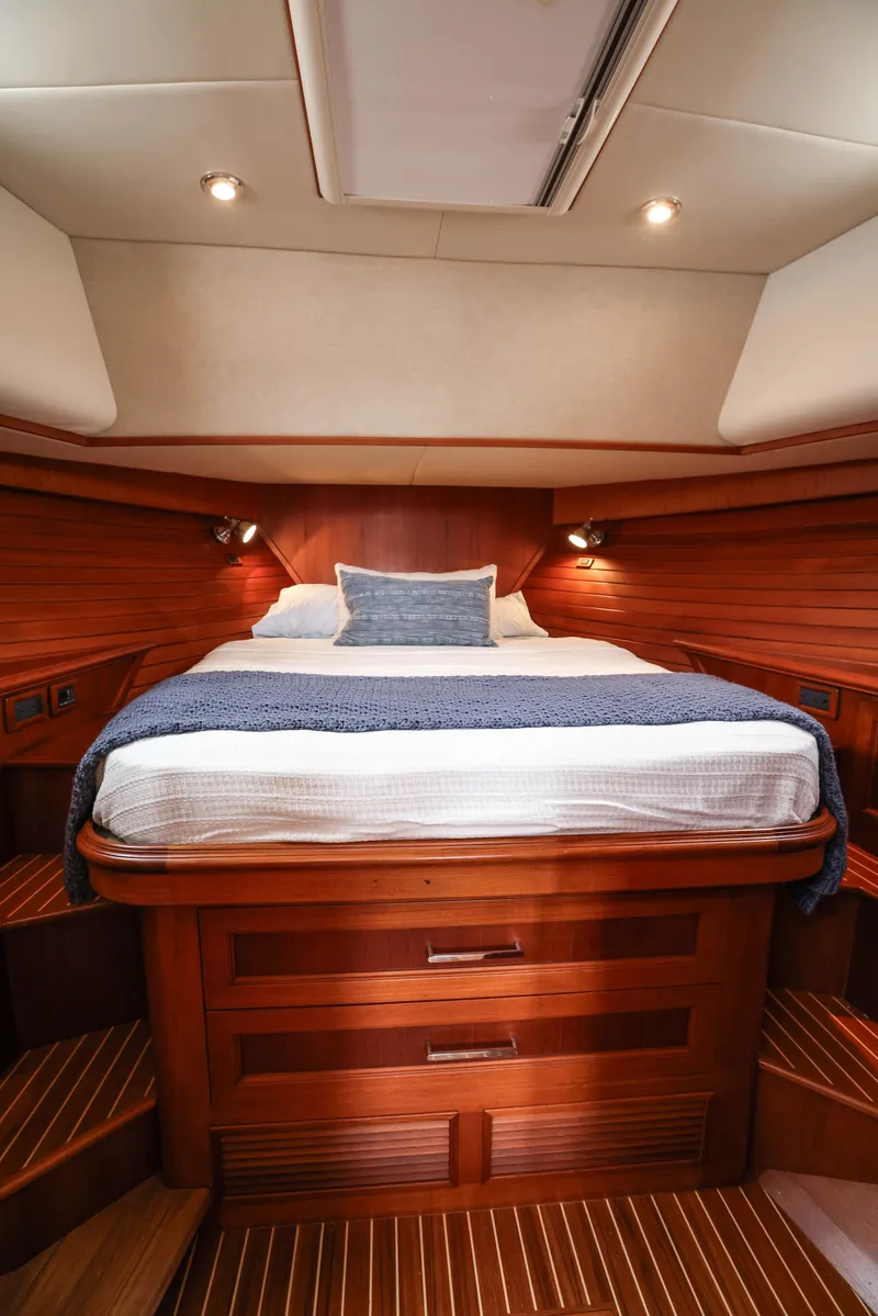 Slide: The Image of Luxurious 2008 Grand Banks EASTBAY 39 SX yacht cabin with elegant wood finish. - 26