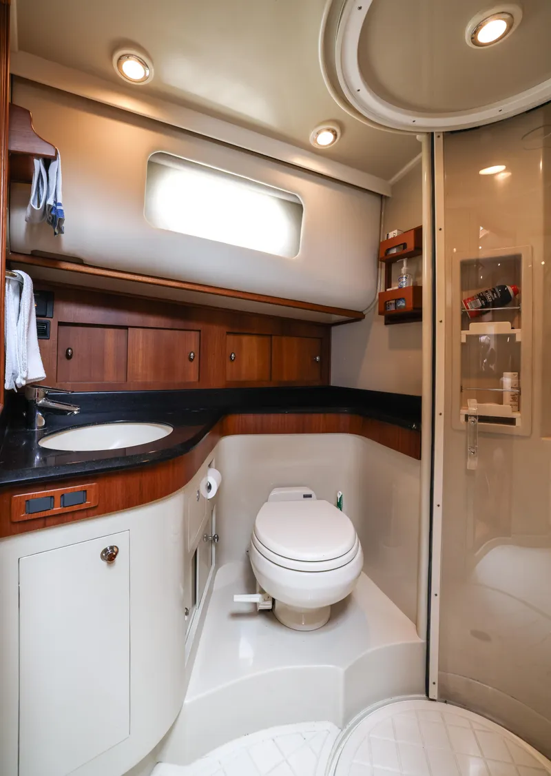 Slide: The Image of Luxurious bathroom in 2008 Grand Banks EASTBAY 39 SX yacht with modern fixtures. - 30