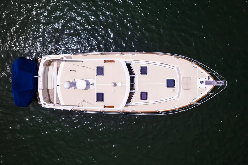 Slide: The Image of Overhead view of 2008 Grand Banks EASTBAY 39 SX yacht on water. - 33