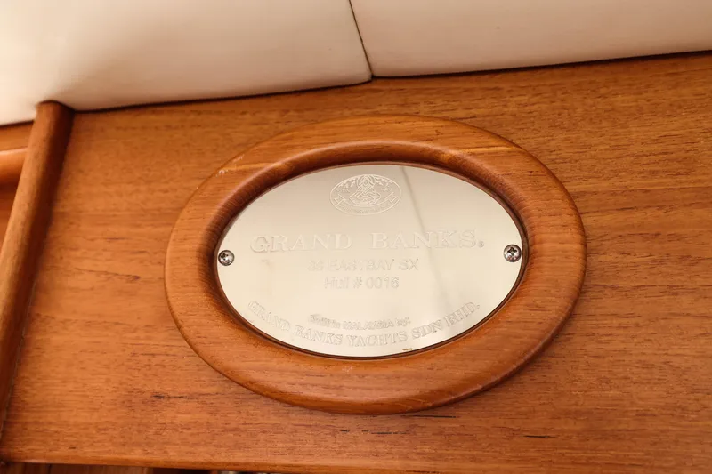 Slide: The Image of Plaque on 2008 Grand Banks EASTBAY 39 SX yacht, mounted on wooden panel. - 38