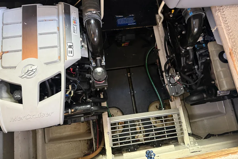 Slide: The Image of Engine compartment of a 1980 Viking 43 Double Cabin with MerCruiser 8.1 engines. - 40