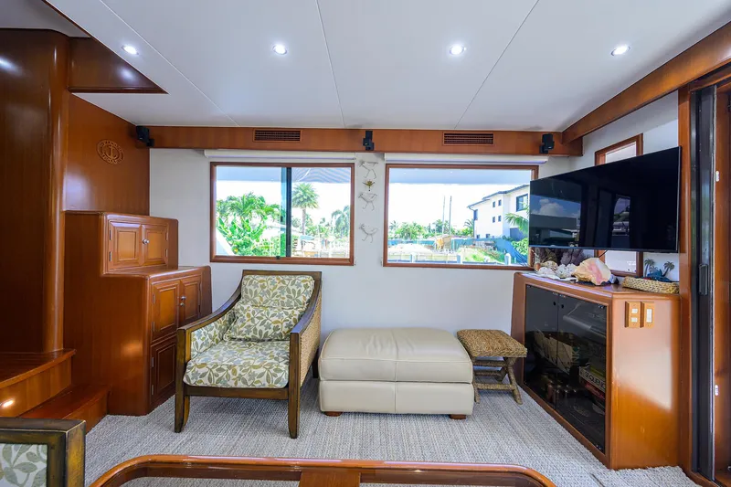 Slide: The Image of Luxurious interior of 2001 Ocean Alexander 602 yacht with elegant seating and large windows. - 4