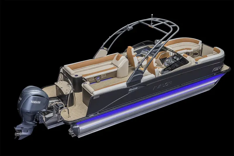 Slide: The Image of Manufacturer Provided Image: 2025 Avalon Catalina Quad Lounger Windshield boat with Yamaha engine, sleek design, and modern features. - 3