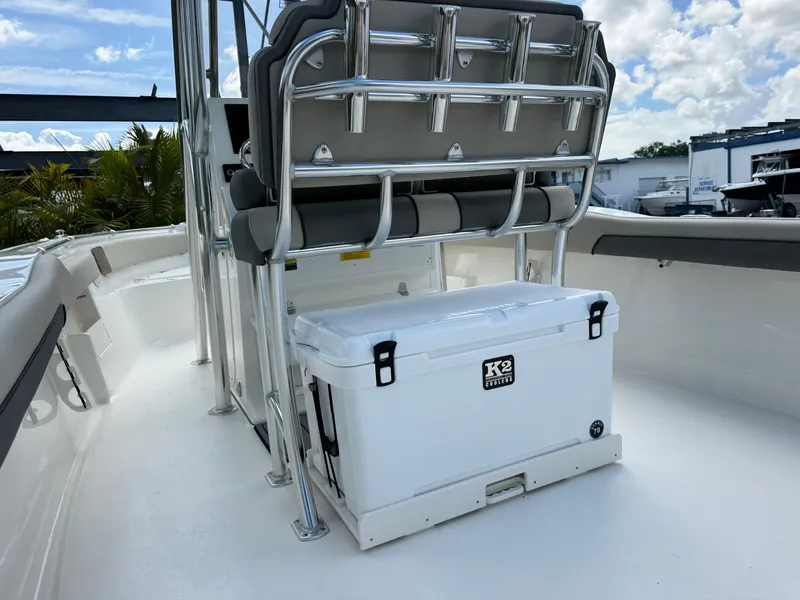 Slide: The Image of 2025 Key West 239 FS boat interior with K2 cooler and seating. - 14