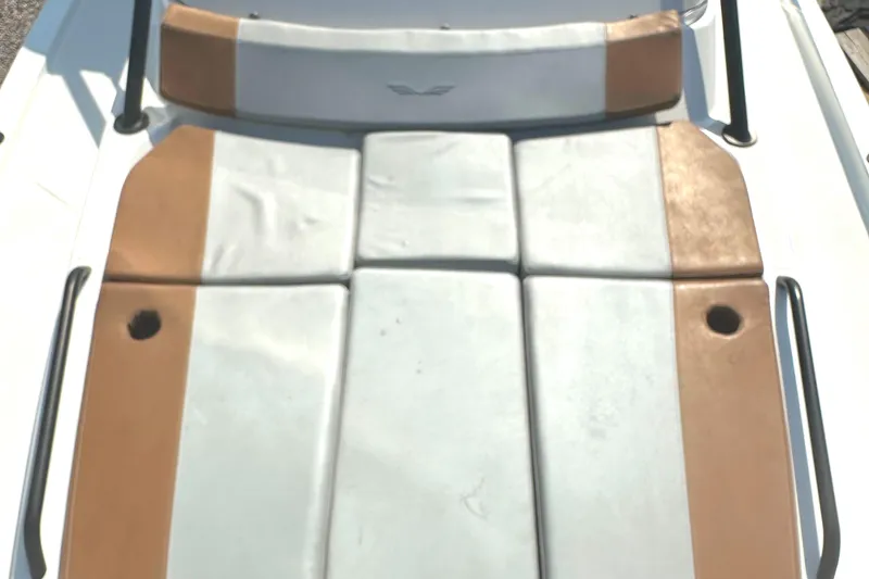 Slide: The Image of 2022 Beneteau Flyer 8 SUNdeck, cushioned sunbathing area with brown and white upholstery. - 33