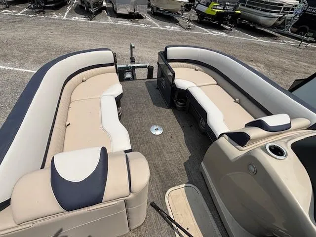 Slide: The Image of 2021 Avalon Catalina Quad Lounger boat interior with spacious seating and modern design. - 25
