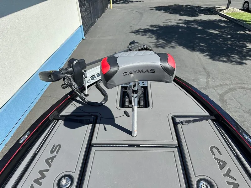 Slide: The Image of 2024 Caymas XS 20 Pro boat deck with seat and trolling motor. - 23