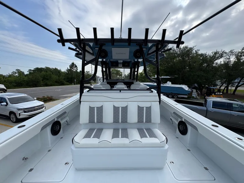 Slide: The Image of 2026 Invincible 46 Catamaran with sleek seating and modern design features. - 35