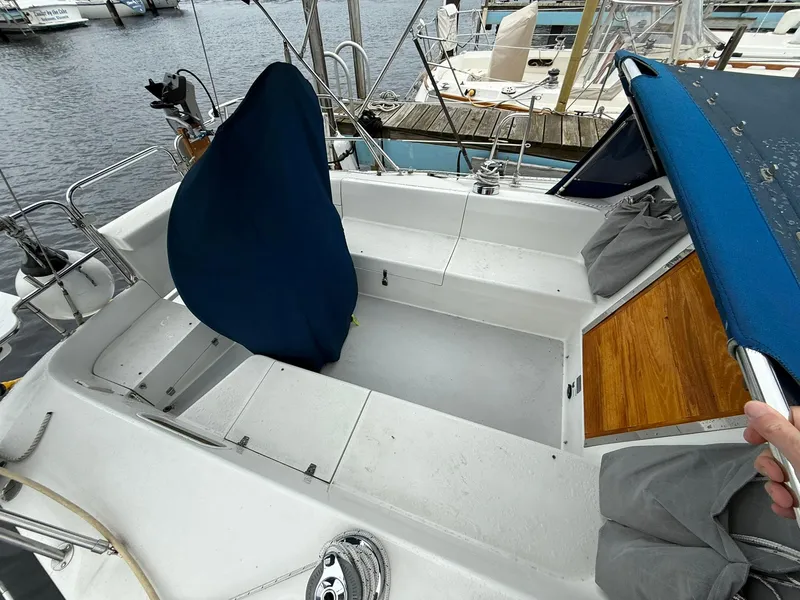 Slide: The Image of Cockpit of 2000 Catalina 36 MkII sailboat with covered wheel and seating. - 12