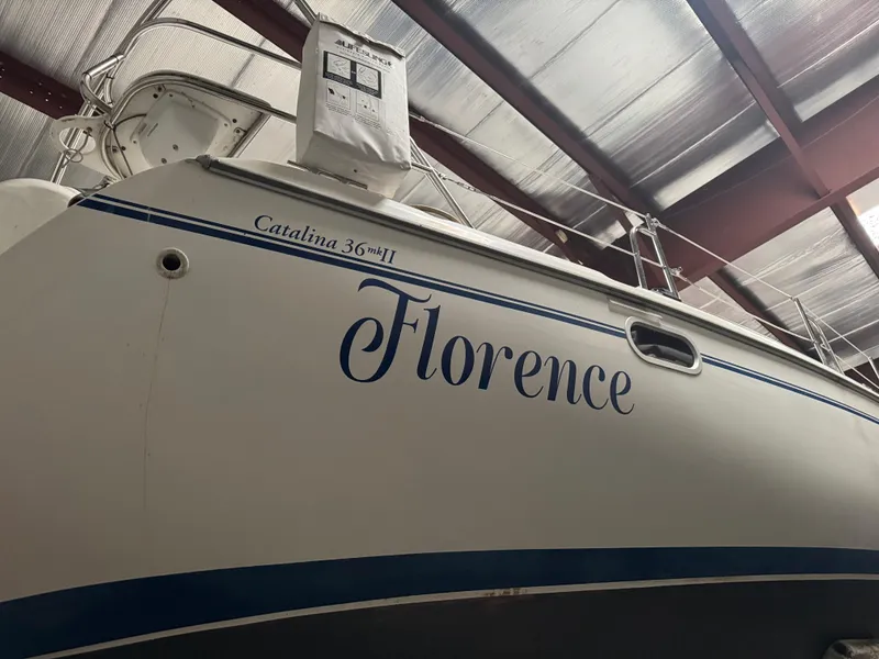 Slide: The Image of Catalina 36 MkII sailboat named Florence, 2000 model, in a covered storage area. - 21