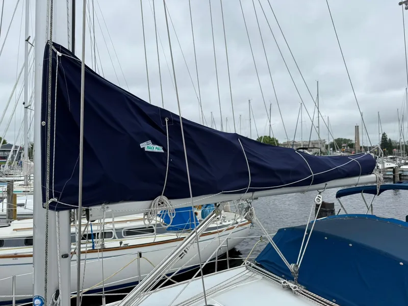 Slide: The Image of Catalina 36 MkII sailboat, 2000 model, docked with blue sail cover. - 7