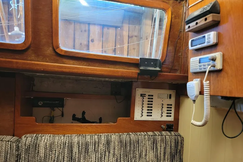 Slide: The Image of Interior of 1968 Cheoy Lee Herreshoff 31 Ketch with control panel and radio equipment. - 20
