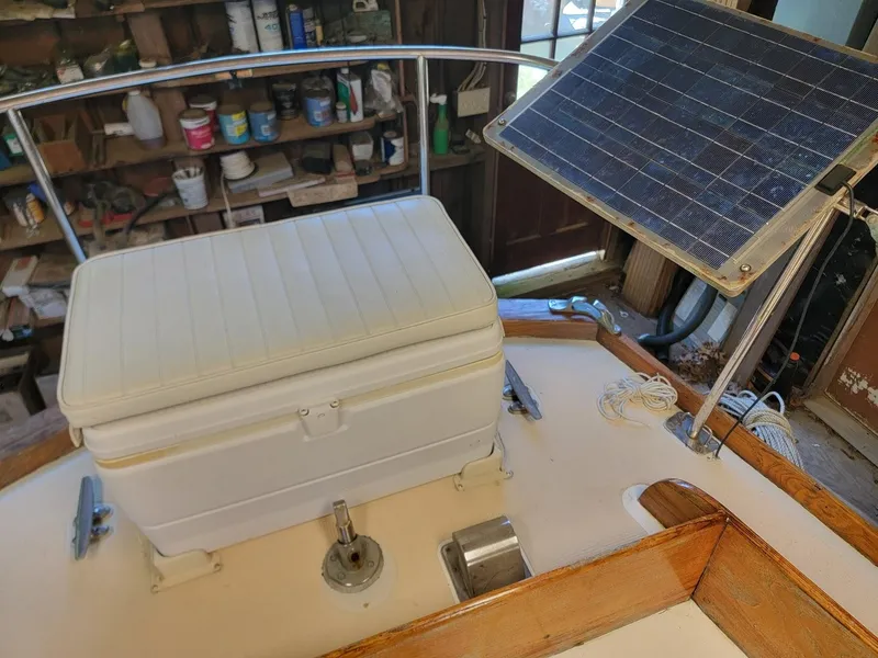 Slide: The Image of 1968 Cheoy Lee Herreshoff 31 Offshore Ketch deck with solar panel and storage box. - 24