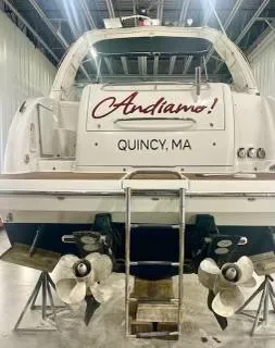 Slide: The Image of 2007 Formula 31 Cruiser boat named "Andiamo" in a storage facility, Quincy, MA. - 33