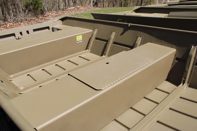 Slide: The Image of 2025 G3 Gator Tough 1448 LW boat interior with storage compartments. - 6