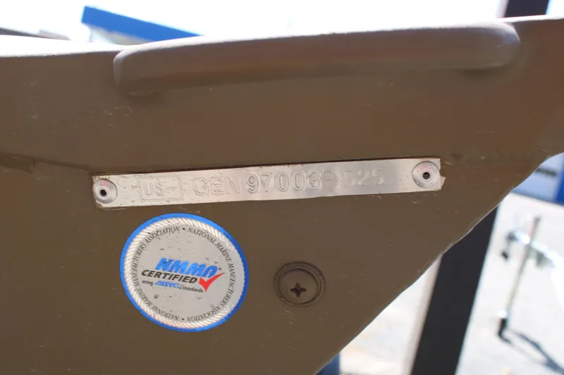 Slide: The Image of 2025 G3 Gator Tough 1448 LW boat with certification label and serial number plate. - 9