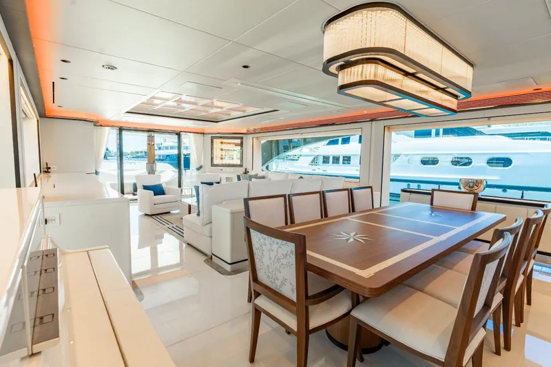 Slide: The Image of Modern kitchen on Horizon 122RP yacht, 2025 model, with ocean view and sleek design. - 3