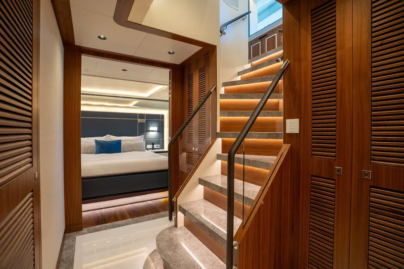 Slide: The Image of Luxurious 2025 Horizon 122RP yacht interior with modern helm, plush seating, and ocean view. - 8