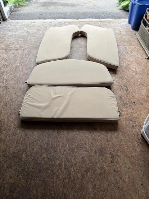 Slide: The Image of Cushions for 2014 Nantucket Boat Works 17 Skiff, displayed on wooden floor. - 19