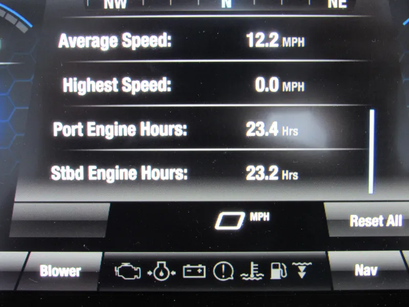 Slide: The Image of Display screen of 2024 Yamaha Boats 255XD showing speed and engine hours data. - 12
