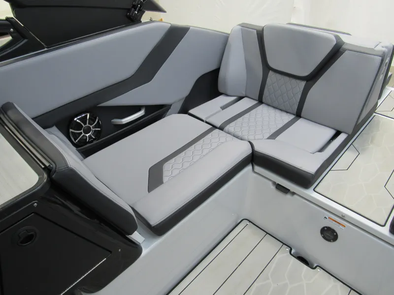 Slide: The Image of 2024 Yamaha Boats 255XD interior seating with modern design and premium upholstery. - 9