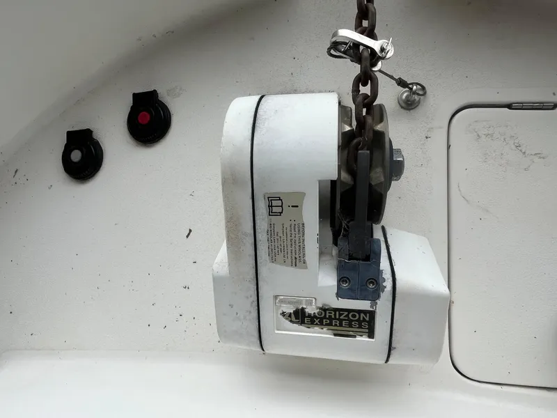 Slide: The Image of Windlass system on a 1999 Silverton 392 Aft Cabin boat deck. - 18