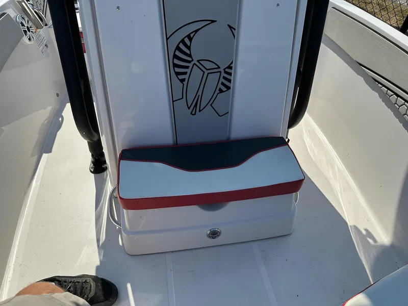 Slide: The Image of 2018 Scarab 195 Open ID boat interior with seat and logo design. - 9