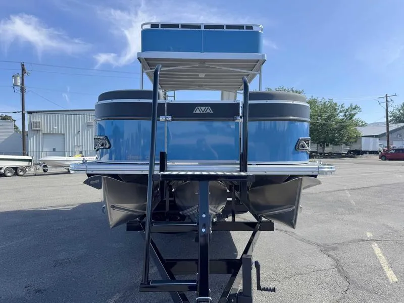 Slide: The Image of 2025 Avalon 2585 27 Catalina CRFS pontoon boat in a parking lot, rear view. - 23
