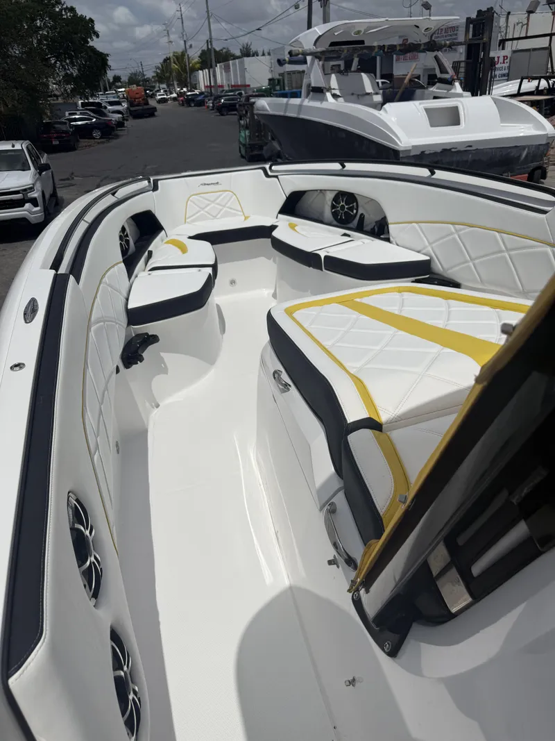 Slide: The Image of 2023 Renegade 38' Open boat with stylish seating and modern design. - 2