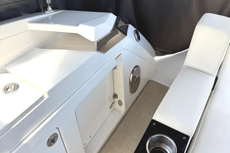 Slide: The Image of Interior of 2016 Monterey 360 Sport Coupe, featuring sleek white seating and modern design elements. - 15