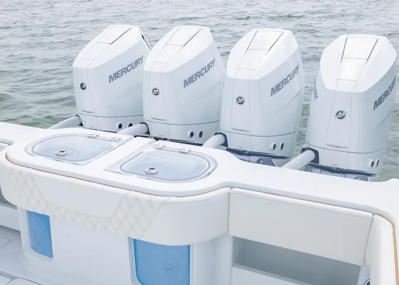 Slide: The Image of 2025 Invincible 43 Open Fisherman with four Mercury Verado engines on the water. - 28