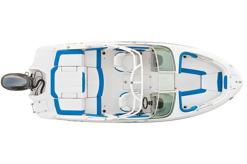 Slide: The Image of Manufacturer Provided Image: Top view of 2018 Chaparral 21 H2O Sport OB boat with blue and white seating. - 36
