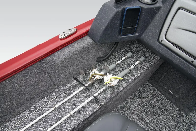 Slide: The Image of 2026 Tracker Pro Guide V-16 WT boat interior with fishing rods stored securely. - 23