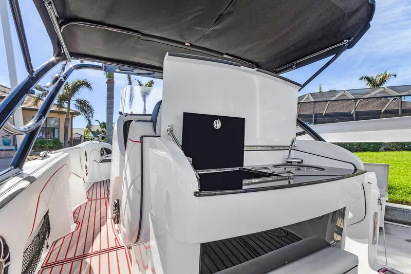 Slide: The Image of 2020 Renegade 33' Open boat interior with sleek design and modern amenities. - 20