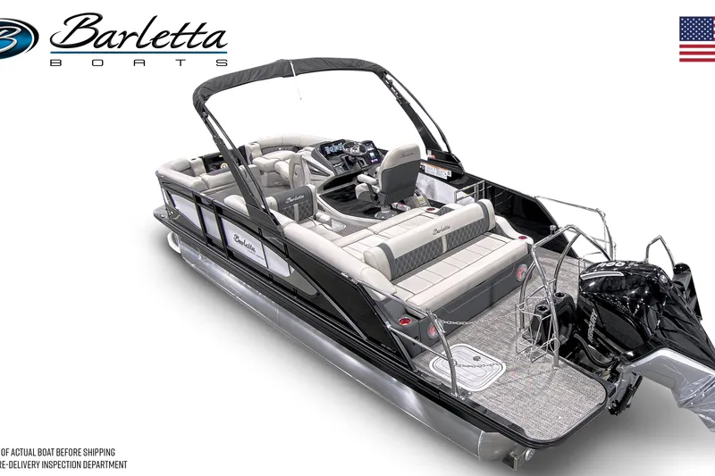 Slide: The Image of 2026 Barletta L23U pontoon boat with luxurious seating and modern design. - 10